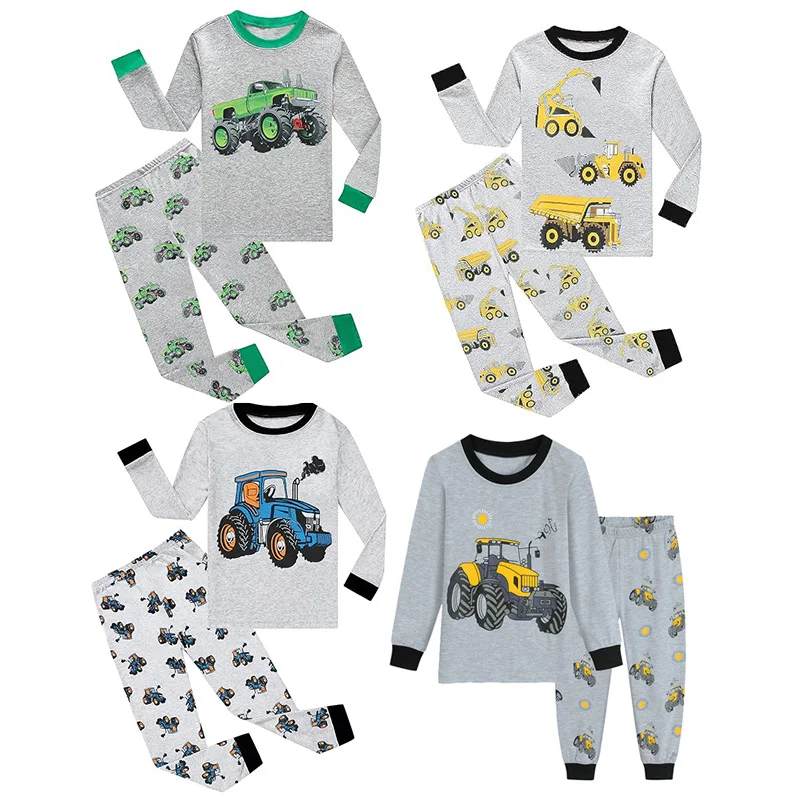 Little Hand Boys Vehicle Pajamas Set Toddler Long Sleeve Cotton Sleepwear Tractor Truck  Loungewear for 2-7Years Kids