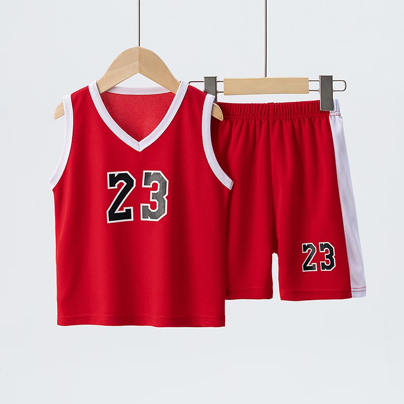 Summer CHILDREN\'S Basketball Suit Boys and Girls Sports Vest Shorts Suit 23rd Handsome Boys and Students Vest Suit 2-piece.