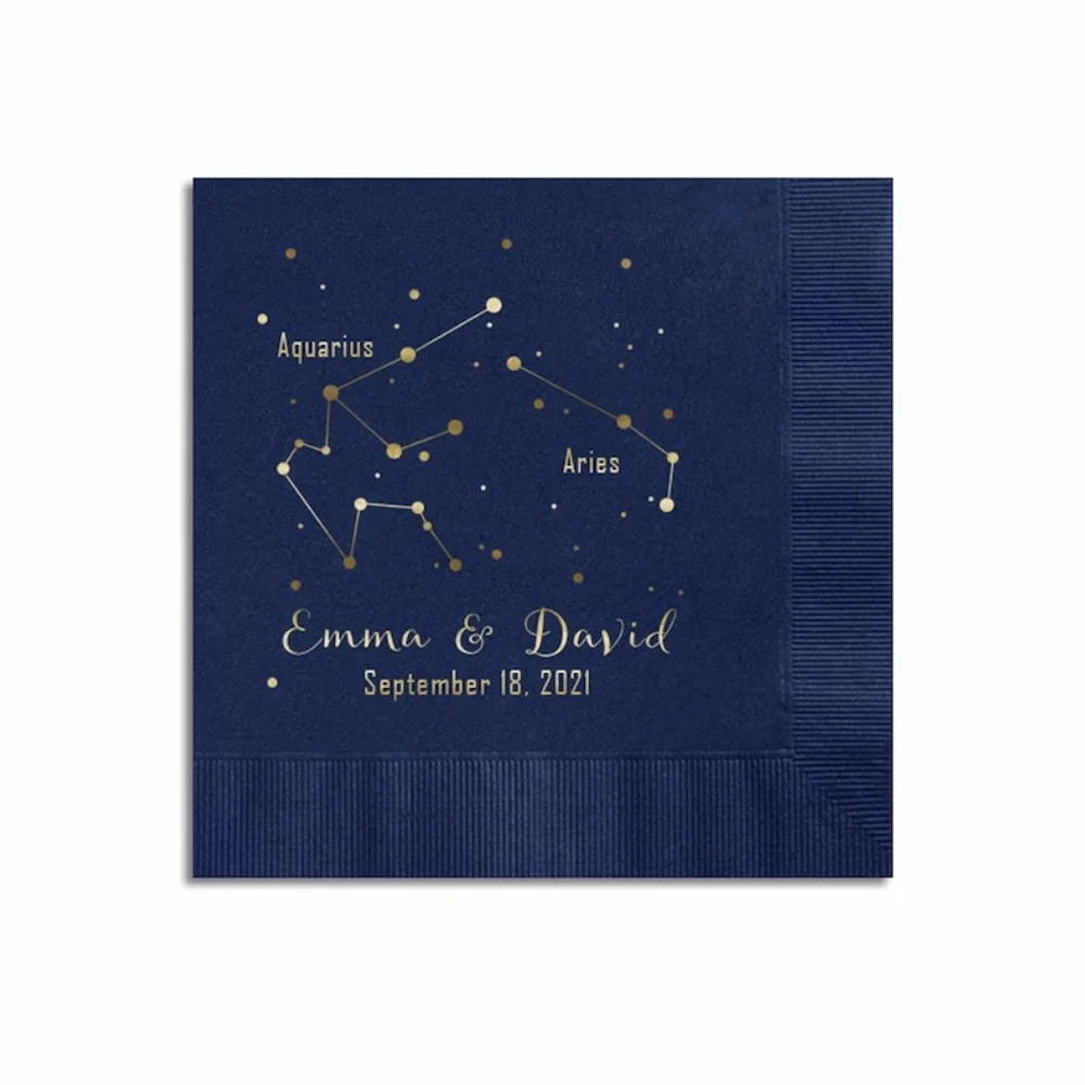 

50PCS Constellation Wedding Napkins, Personalized Beverage Napkins, Zodiac Cocktail Napkins, More Colors Available