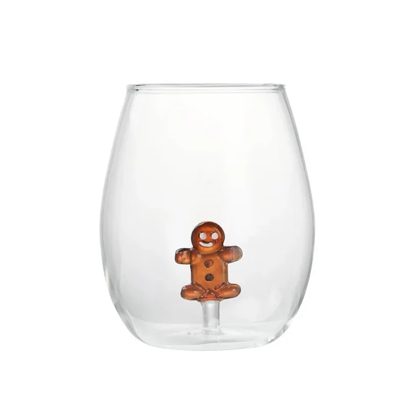 Christmas Gingerbread Man Inside Cup  Shaped  Juice Glass with Coffee Stirrer Creative Drink Glasses Coffee Tea Milk Juice Mug