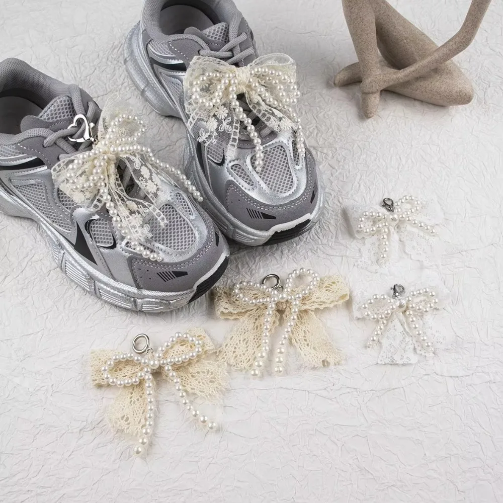 

1 Pc Fashion Lace Shoe Flower Buckle Pearl Bow DIY Shoe Fashion Charm Accessories Bag for Sneakers Decorative