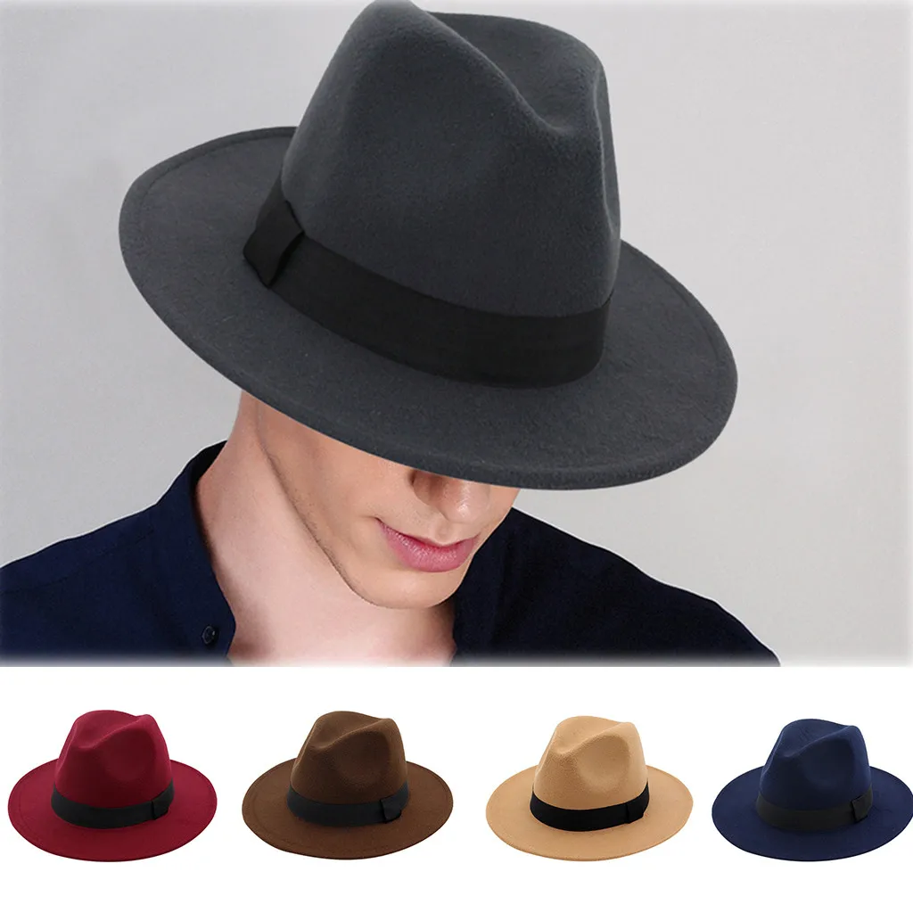 Unisex Formal Hat Retro Fashion British Style Large Brim Solid Color Adjustable Jazz Luxury Wedding Decorate Flat Brimmed Hat