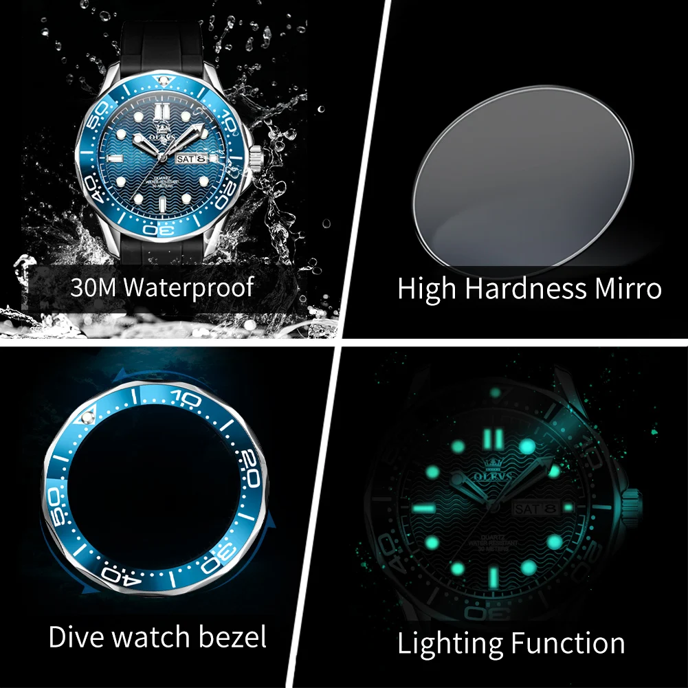 OLEVS Quartz Watches For Men Fashion Business Men Watch Military Silicone Sports Waterproof Week Date Clock Relogio Masculino