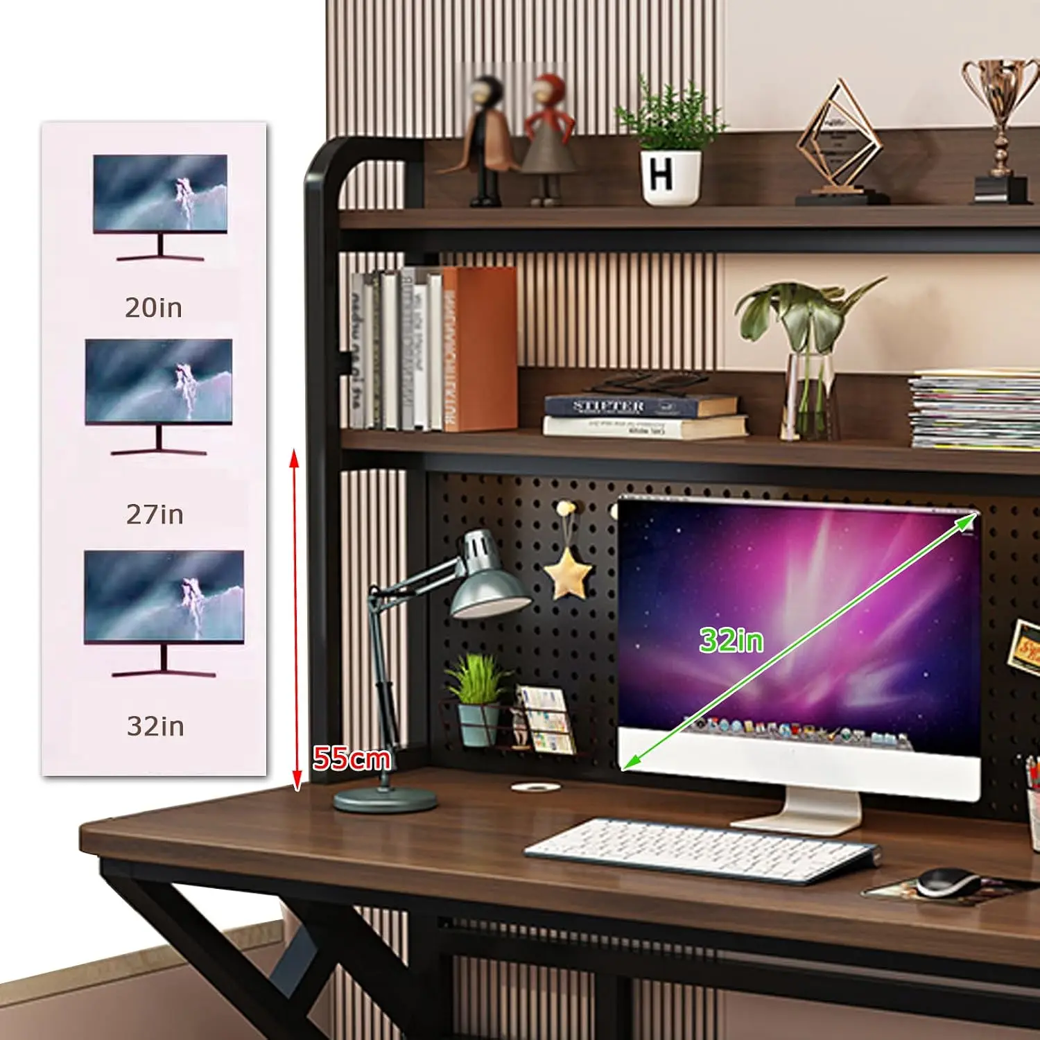 55.1in White Computer & Gaming Desk with Pegboard & Storage Shelves, Customized