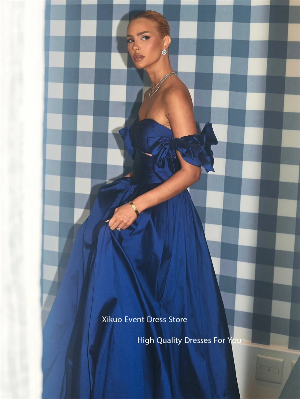 Xikuo Sweetheart A Line vestidos De noche azul real elegante Vestido De fiesta Elegante femenino Luxo Chic vestidos De fiesta personalizados