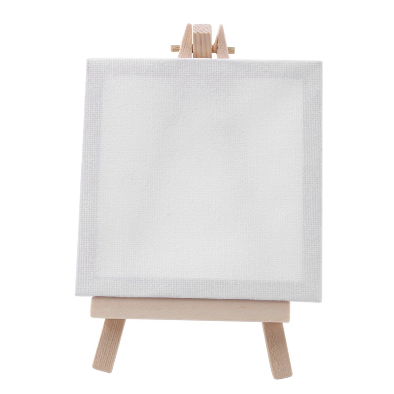 4 By 4 Inch Mini Canvas And 8 X 16Cm Mini Wood Easel Set For Painting Drawing School Student Artist Supplies, 48 Pack