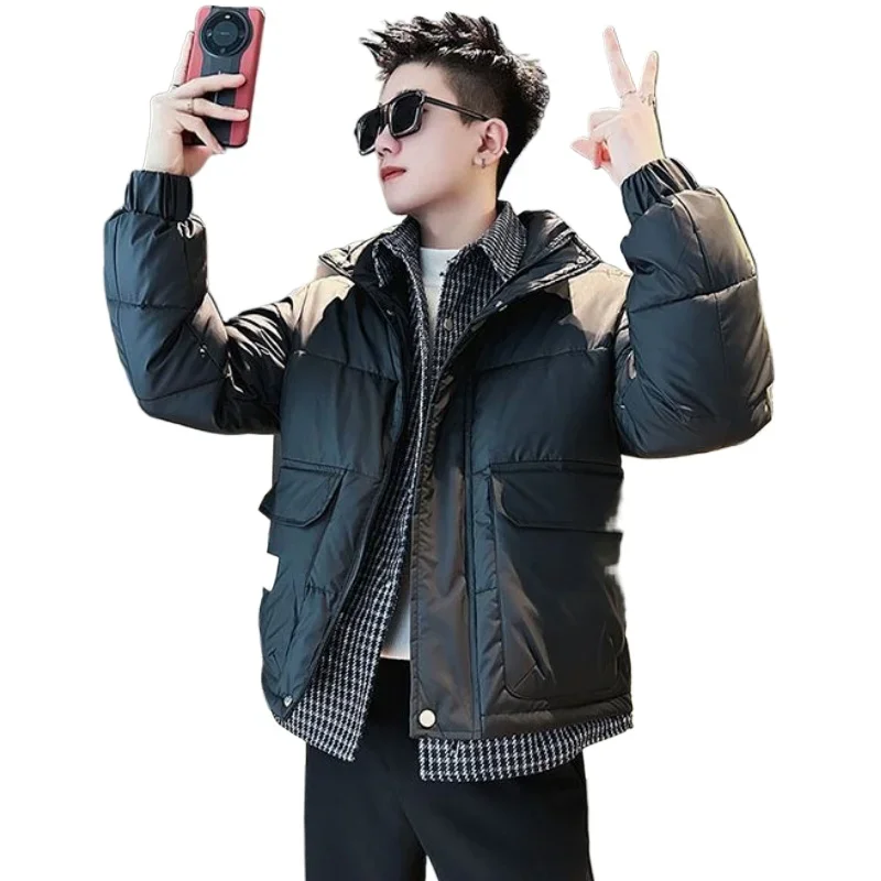 Luxury Fake Two Pieces Down Cotton Jacket Men Winter Cargo Parka Coat Warm Cotton Jacket Business Casual Windproof Outerwear New