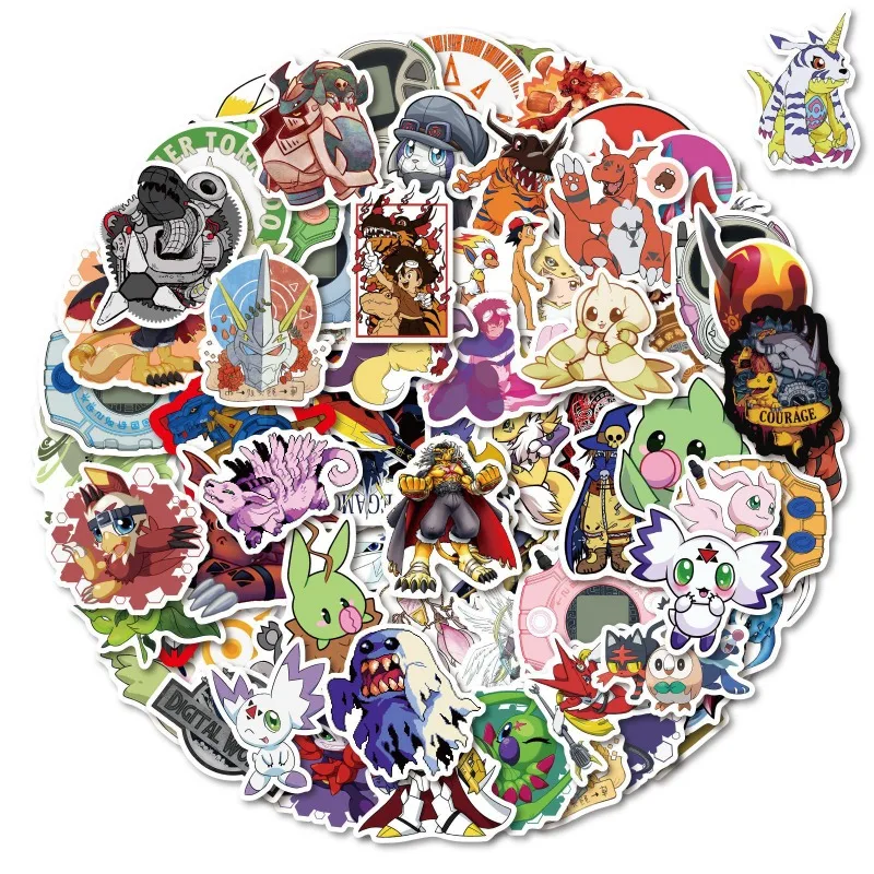 100pcs ‌Digimon Anime Stickers Suitcase Car Scooter Water Cup Stationery Mobile Phone Laptop Refrigerator Decorative Stickers