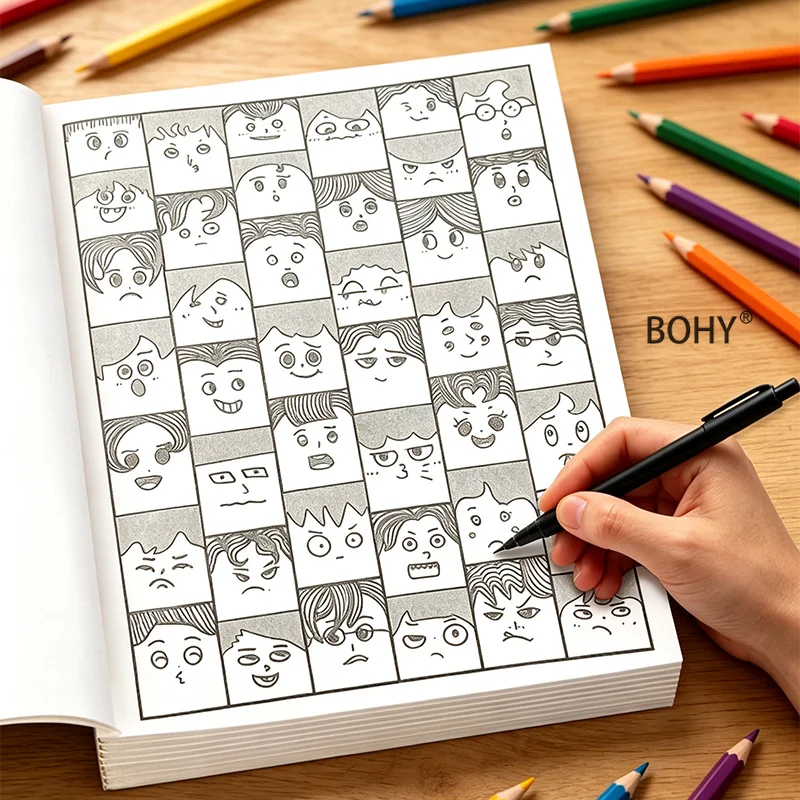 1 Large-sized Adult Decompression Coloring Album, Include Rich Character Expression Portraits and Other Theme Drafts 32 Pages