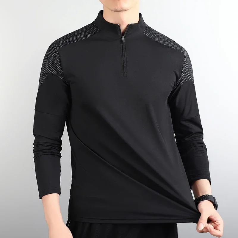 High Quality Men Casual Long Sleeves with Half Zip Quick Dry Breathable Running Shirt Bodybuilding Sport Tee Workout Apparel
