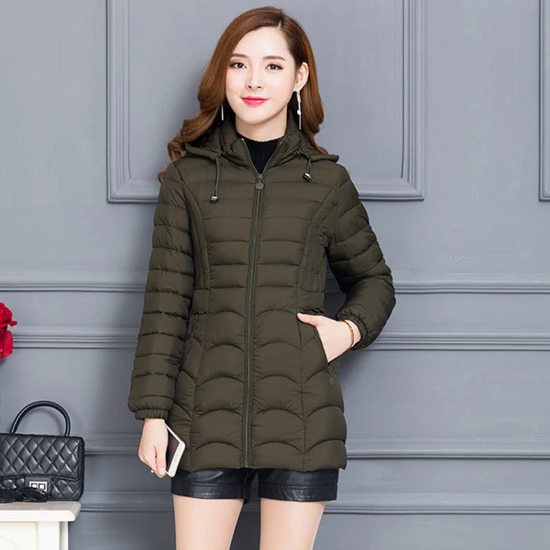 Winter Middle-aged Women Detachable Hooded  Warm Coat Largesize Loose Cotton Medium Long Outerwear Female Casual