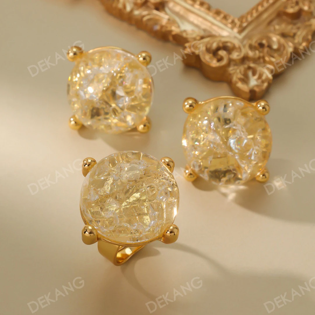Electroplated Exploding Ball Glass Ring And Earrings