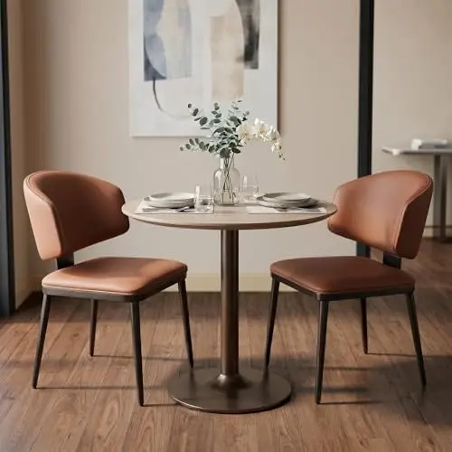Dining Chairs Set of 2, Modern Armless Faux Leather Kitchen Chairs with Curved Back, Easy to Assemble & Clean for