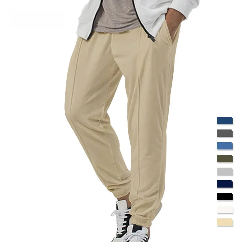 

Свободные мужские повседневные брюки большого размера, однотонные летние модные брюки с манжетами, высокая талия, полиэстер, эластичное волокно