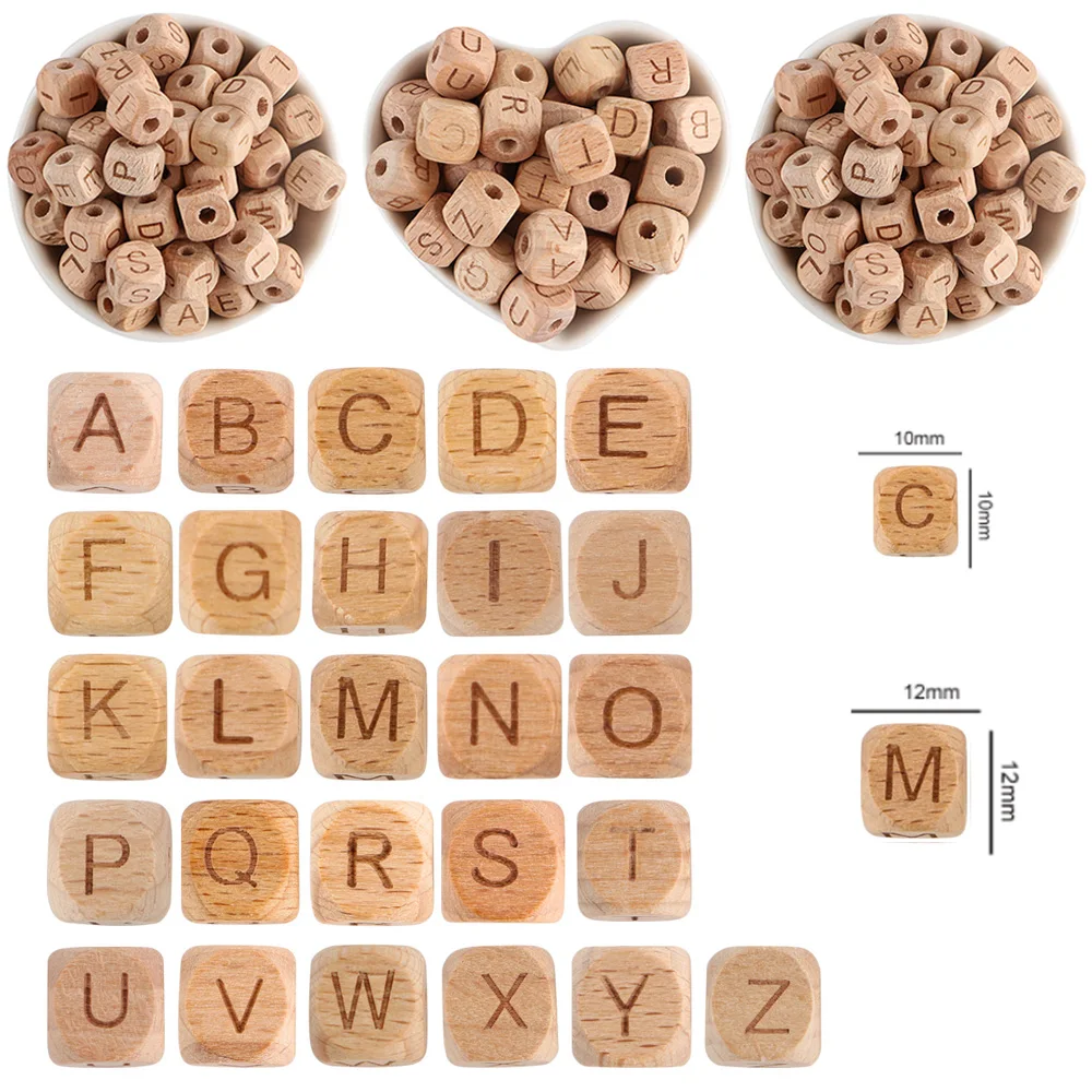 Kovict 10/12MM 10/20Pcs Beech Wooden Square English Letter Bead DIY Bracelet Pendant Jewelry Etc Handmade Accessories
