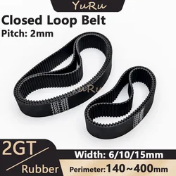 2MGT 2GT Belt Width 6/10/15mm Rubber Closed Loop Perimeter 140 142 144 150 160 180 200 202 220 300 400mm GT2 Timing Synchronous