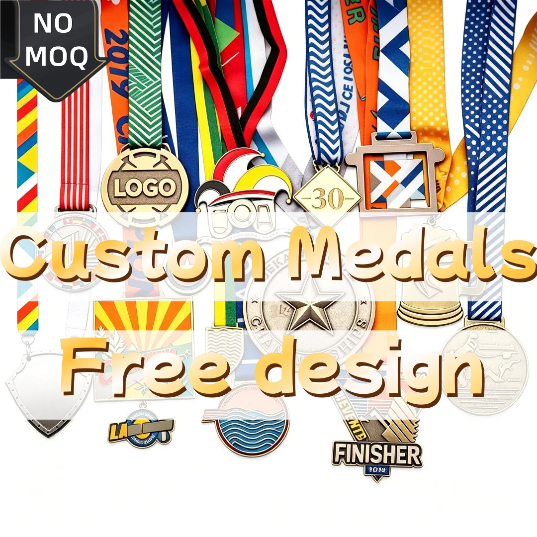 Custom Medallions with Ribbon Personalized Metal Finisher Awards Custom Engraved Medals for Marathon Sports Championship Events