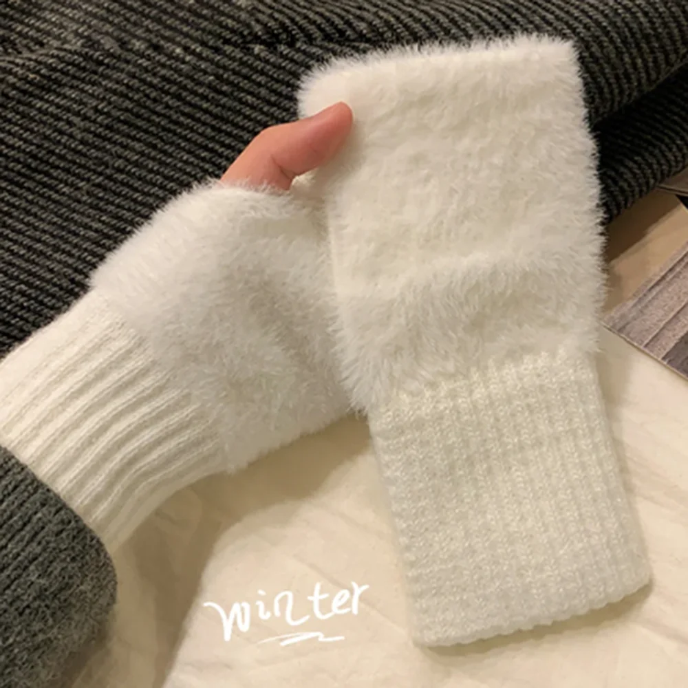 Fingerless Gloves Women Mitten Winter Arm Warmer Knitted Arm Sleeve Fashion Casual Soft Girls Clothes Punk Gothic Gloves