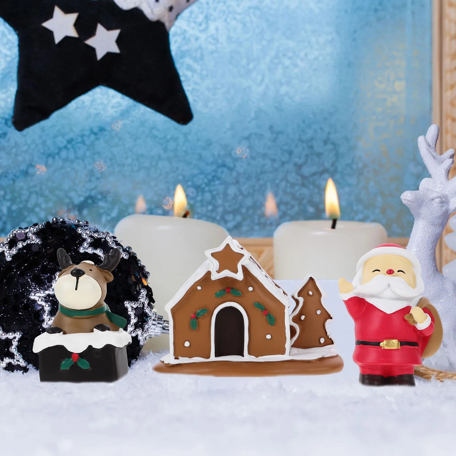 

3 Pcs Resin Animals Home Decor Mini Xmas Decor Santa Claus Statue Christmas Miniatures Xmas Tree Mini Figurines