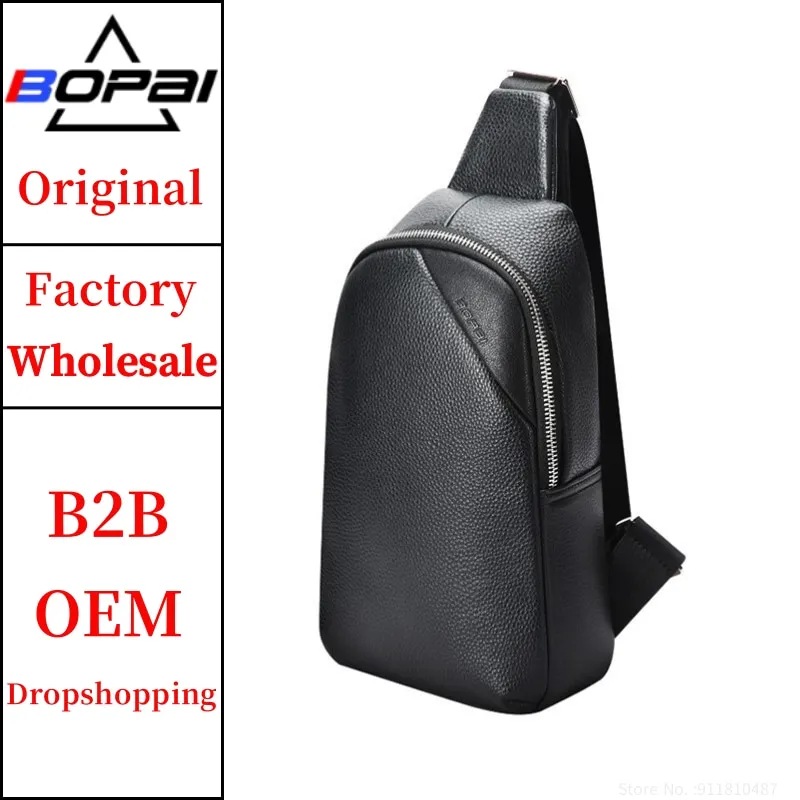 BOPAI Wholesale Designer Minimalist Custom Manufacturer Sacoche Mini Cuir Homme Noir Shoulder Sling Genuine Mens Leather Crossbo