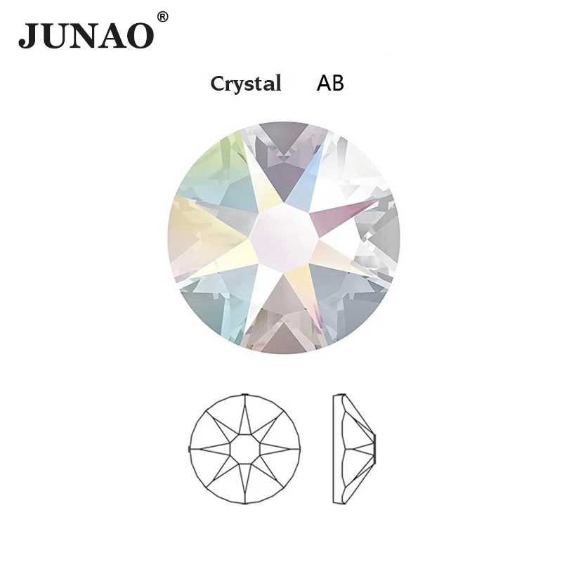 JUNAO 16 Cut Facet SS10 SS16 SS20 SS30 Crystal AB Flatback Glass Rhinestones Non Hotfix Crystal Stone Applique For Nails