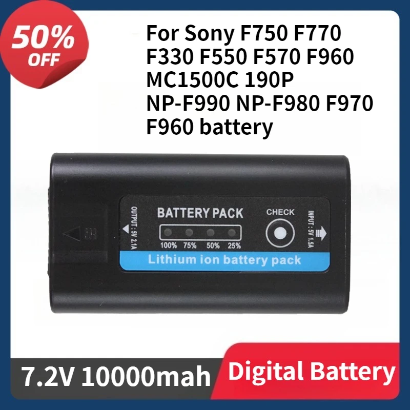 

10000mAh 7.4V Battery with TYPE-C PD-30W Fast Charge for Sony F750 F770 F330 F550 F570 F960 MC1500C 190P NP-F980 F970 F960