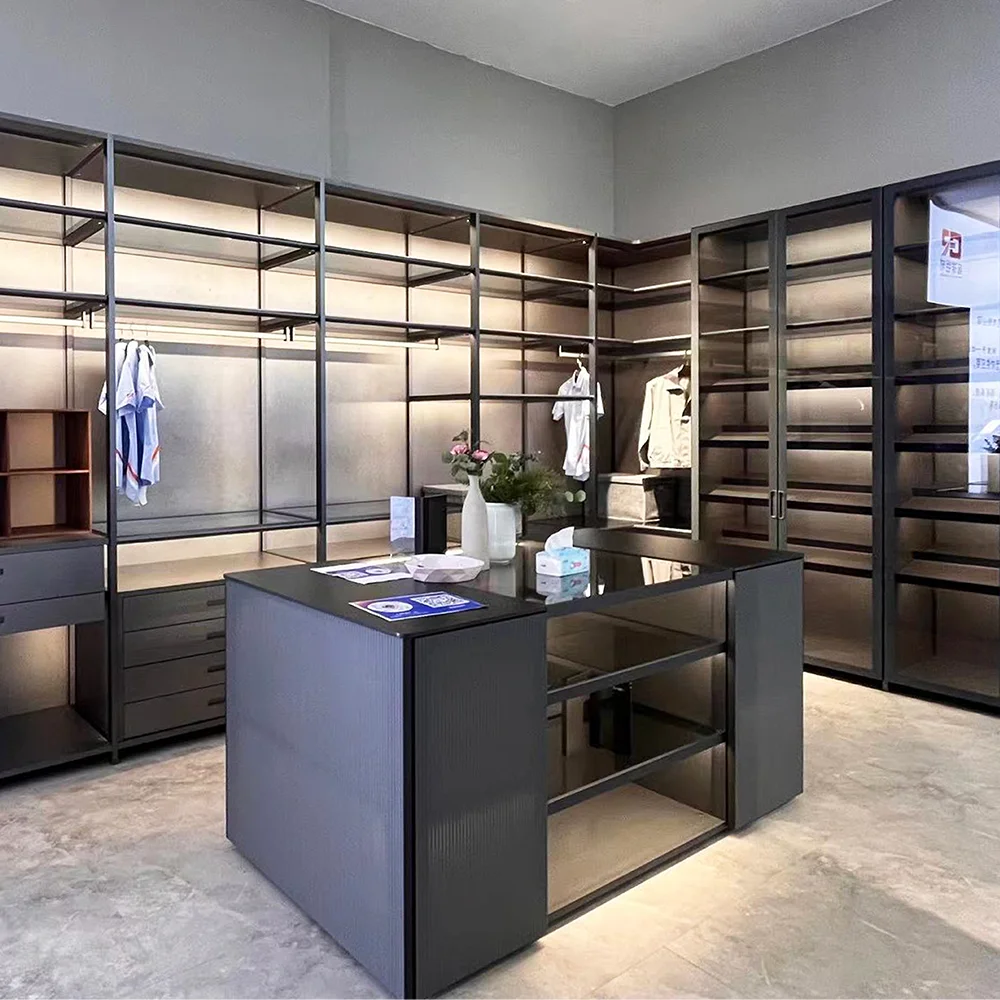 Modern Minimalist Foldable Adjustable Storage Wardrobe with Design Black Aluminum Alloy Wood for Bedroom Workshop Use