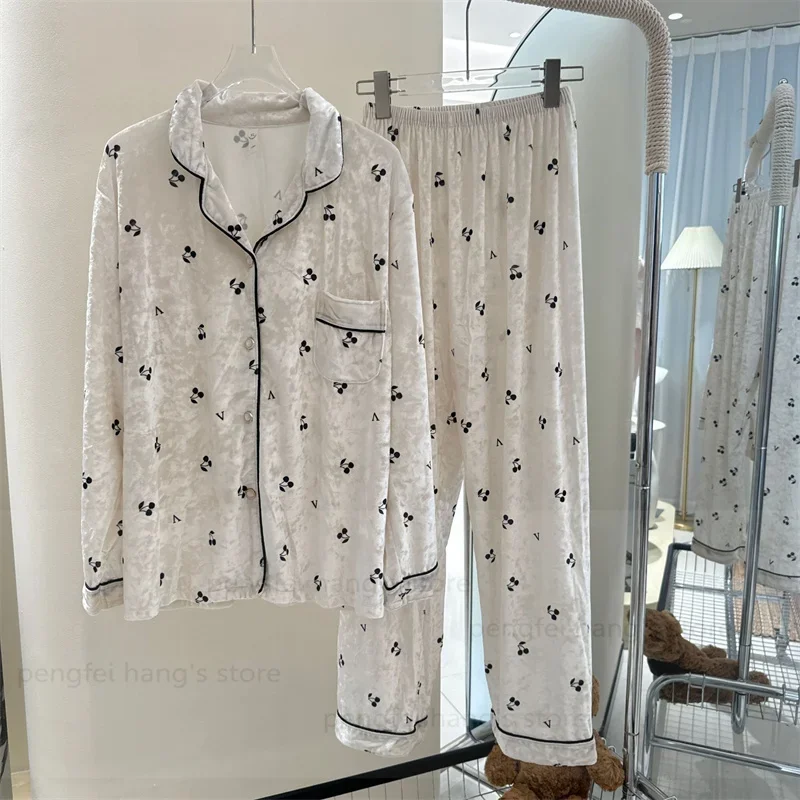 

Осень-зима, новые пижамы De Mujer, бархатные пижамы с длинными рукавами, однобортный топ, брюки, женские теплые золотые бархатные пижамы