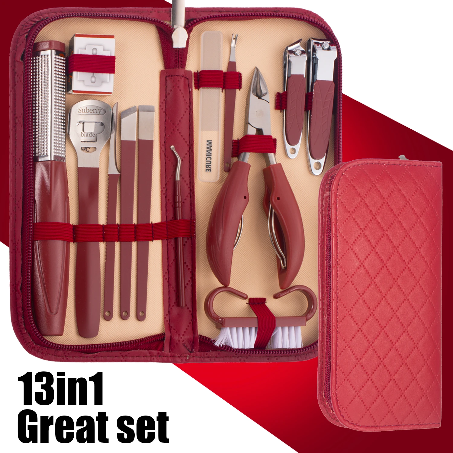 

13 pcs Professional Pedicure Kit: Stainless Steel Nail Clippers & Foot Care Tools with Storage Case - Perfect for Men & Women