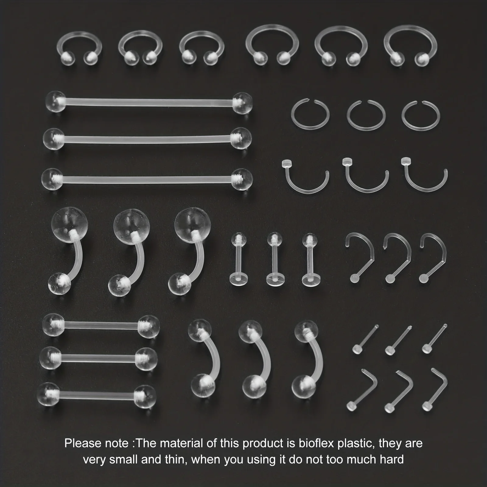 3pcs Clear Piercing Retainers Nose Tongue Nipple Belly Rings Eyebrow Lip Cartilage Tragus Earring Industrial Plastic Jewelry