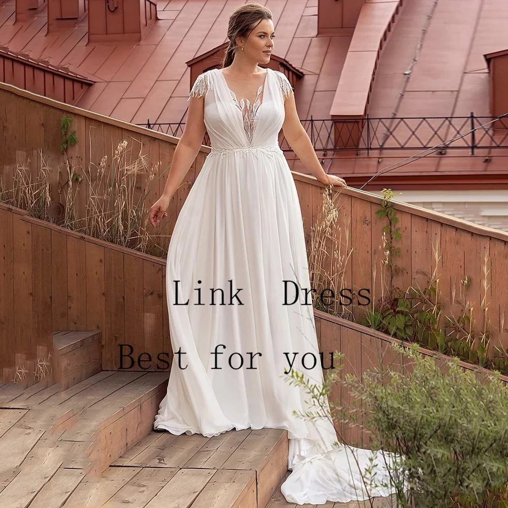 Customized V Neck Wedding Dresses Short Sleeve Empire Plus Size Court Train Bridal Gowns Lace New Robe De Mariée Button Back