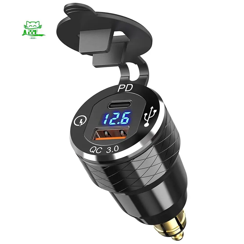 

A22E-PD 3.0 Type C USB Fast Charger Din To USB And 18W QC 3.0 Power Outlet With Voltmeter For 12V-24V Ducati BMW Motorcycle