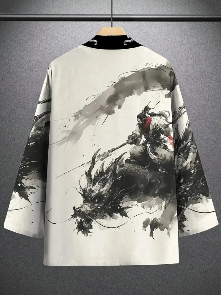 Chinese Style Ink Painting Dragon 3D Printed Men's Cardigan Top Japanese Casual Loose Men's Kimono Street Trend Fashion Kimono