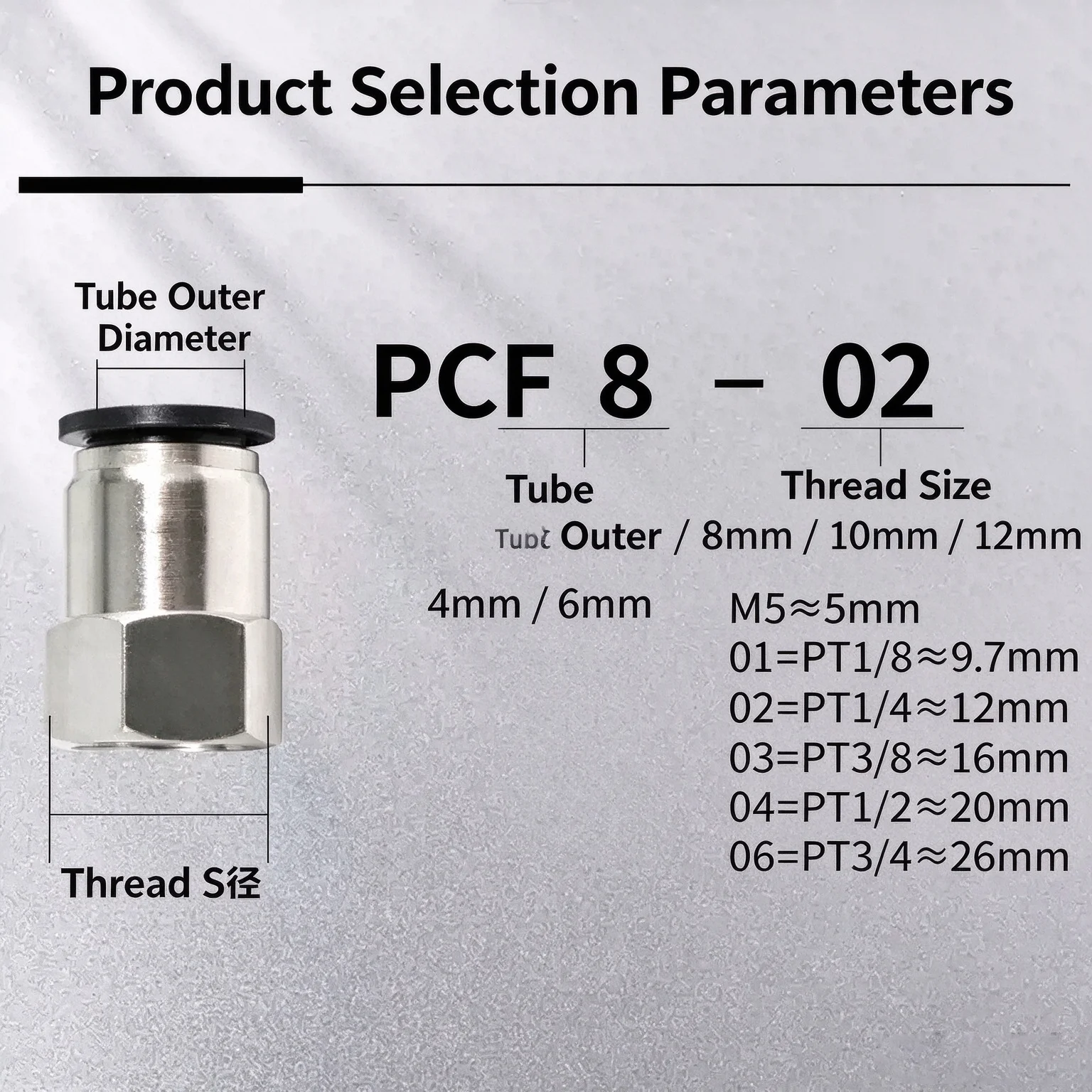 PCF Black Pneumatic Quick Connector M5 BSP Internal Thread Copper PU Tracheal Hose 8/10/12mm 1/8 3/8 1/2 1/4 - PCF8-02