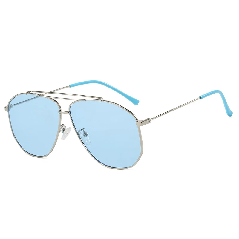 SO&EI Ins Popular Fashion Oversized Metal Double Bridges Pilot Sunglasses Women Shades UV400