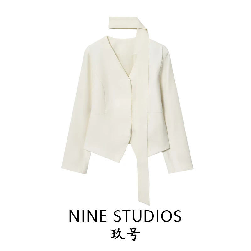 Lenço casual decorado v-ne cor pura solto ajuste terno jaet versátil feminino faion outerwear comute calor longo sve