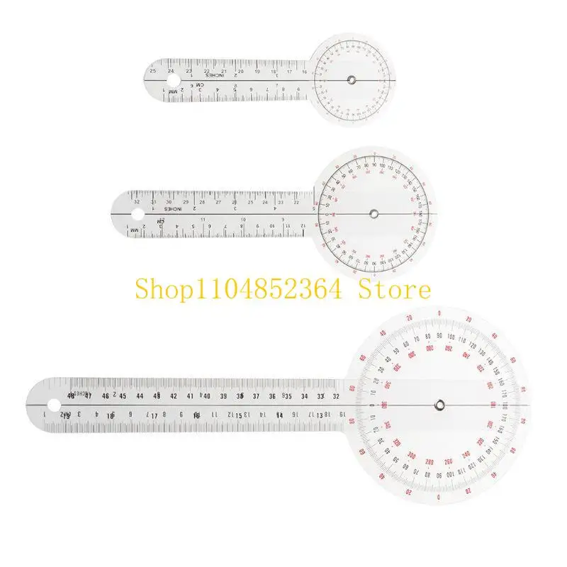 652F Goniometer Transparent Ruler Plastic Goniometer 360 Degree Protractor for Cm Inch Measuring Tool Portable
