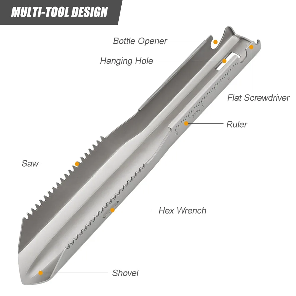 Durable Ultralight Titanium Hand Shovel Sawtooth Edge With Carrying Pouch Backpacking Trowel Multi Tool Shovel Backpacking