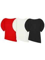 HH Women Vintage Black Short Puff Sleeve Shirts O Neck Asymmetrical Hem Blouse 2026 Spring Trend High Street Lady Chic Tops - Image 2