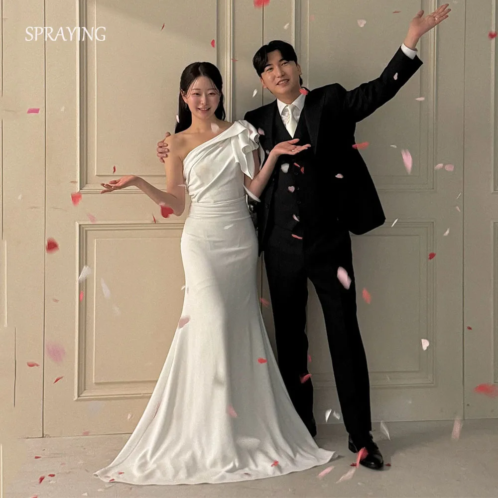 SPRAYING Elegant Ivory Wedding Dress Korea Photo Shoot One Shoulder Mermaid Long Bridal Gowns Corset Customized 웨딩드레스 2026