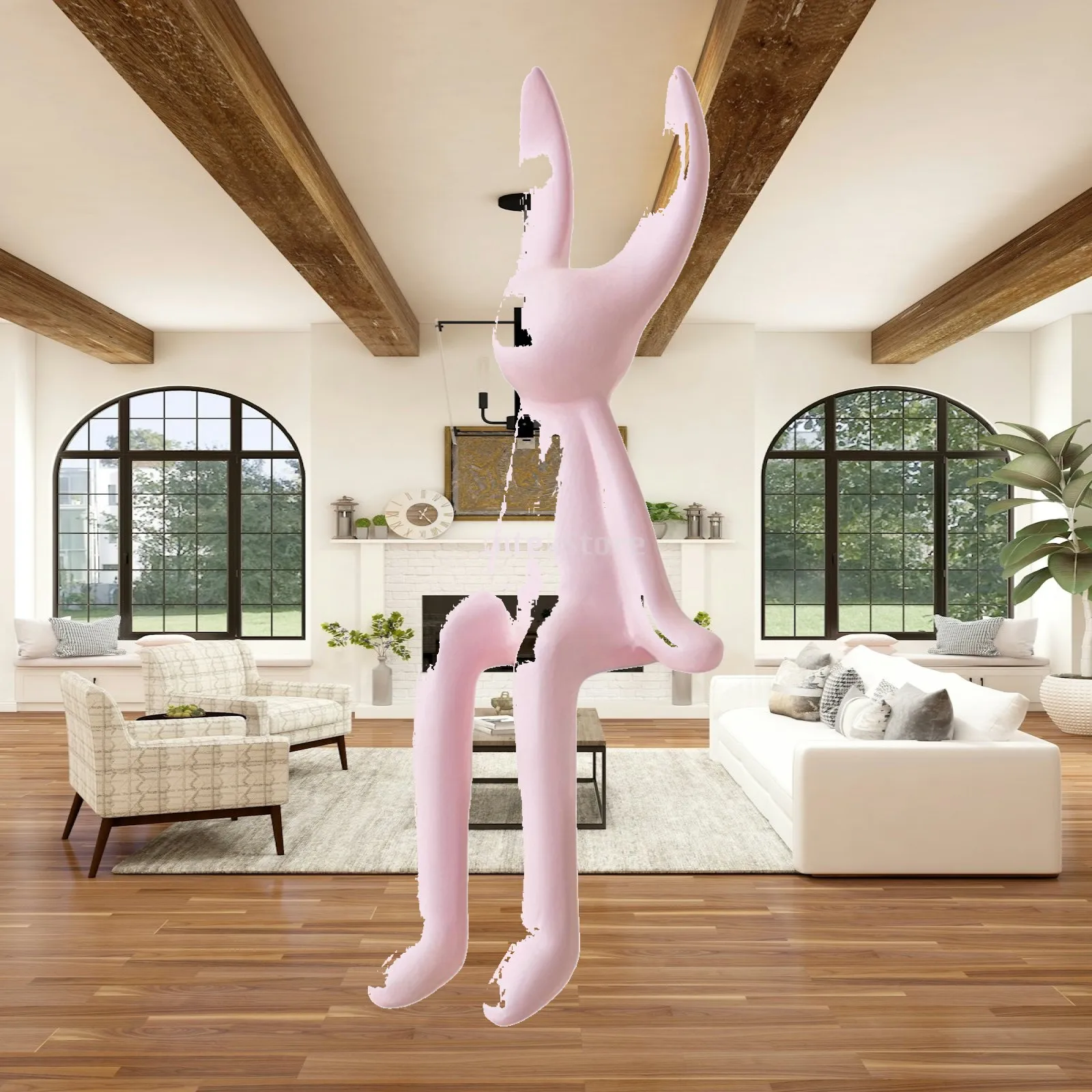 Ceramic Sitting Rabbit Figurine Ornament with Long Ears Decorative Bookshelf Decoration for Living Room