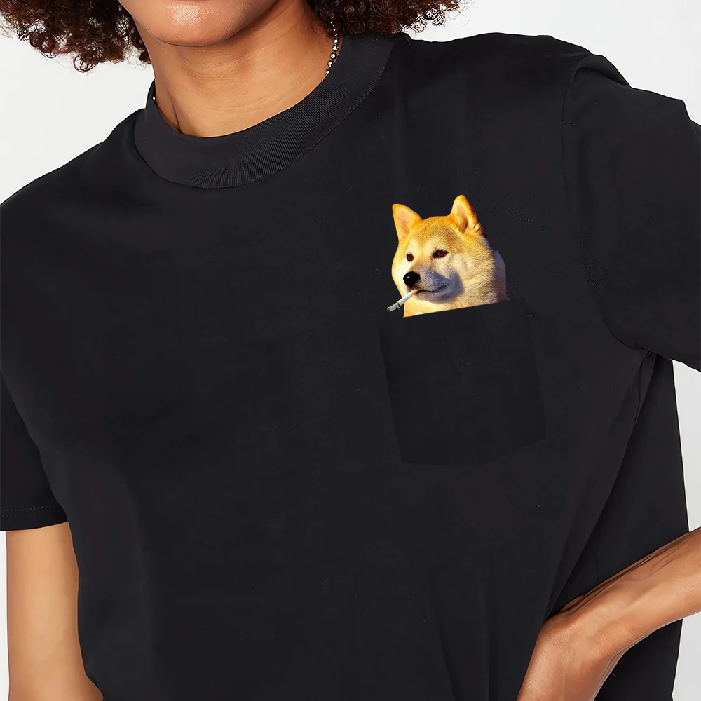 CLOOCL Shiba Inu Cotton T-shirts Animals Smoking Double Middle Fingers Printed Tees Summer Short Sleeve Shirts Women Clothing view 3