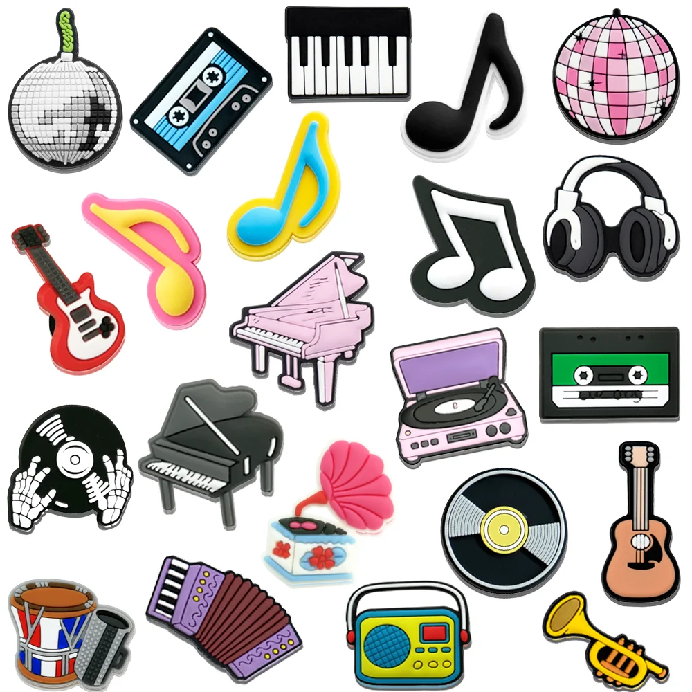 1/22PCS Musical Instrument Shoe Charms,Pink Piano Radio Accessories Pins for Sandals,Violin Clogs Buckle Shoes Decoration