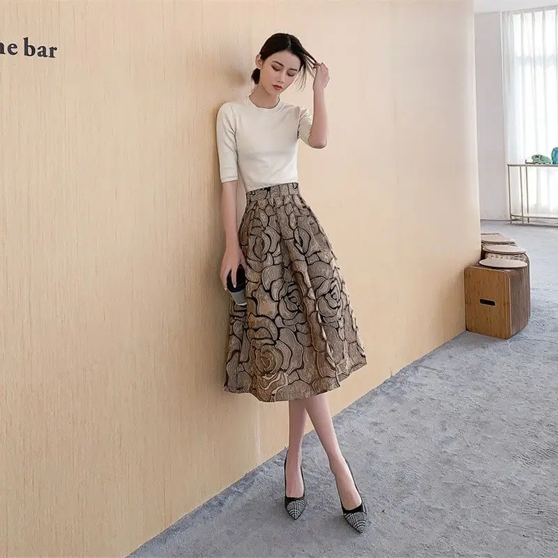 Gagarich Spring Autumn Midi Skirt 2024 New Special Women Summer Retro Half Body Fluffy Pocket Half Body Skirts