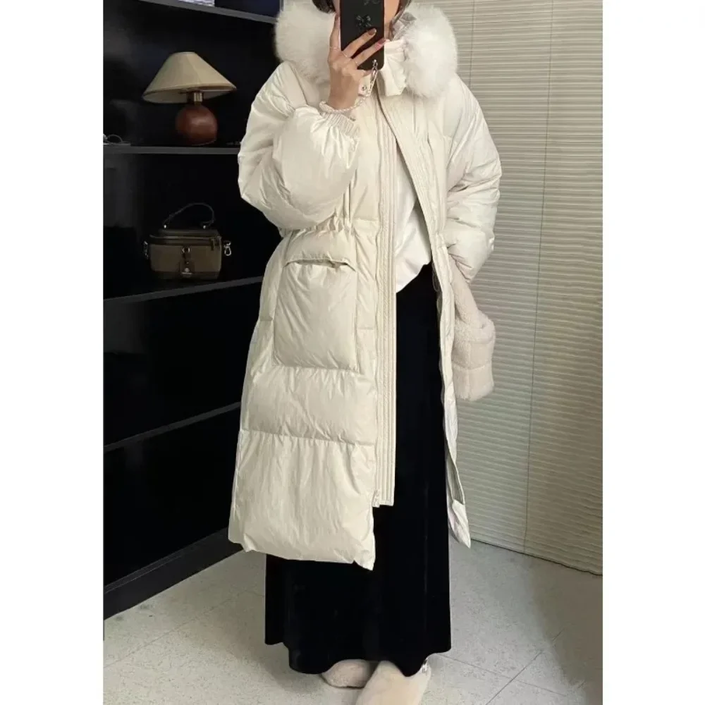 90% Duck Down Coat Down Jacket Women Luxury Outerwear Long Puffer Coat Warm Female Fluffy Parkas Loose 2024 Real Fox Fur Collar