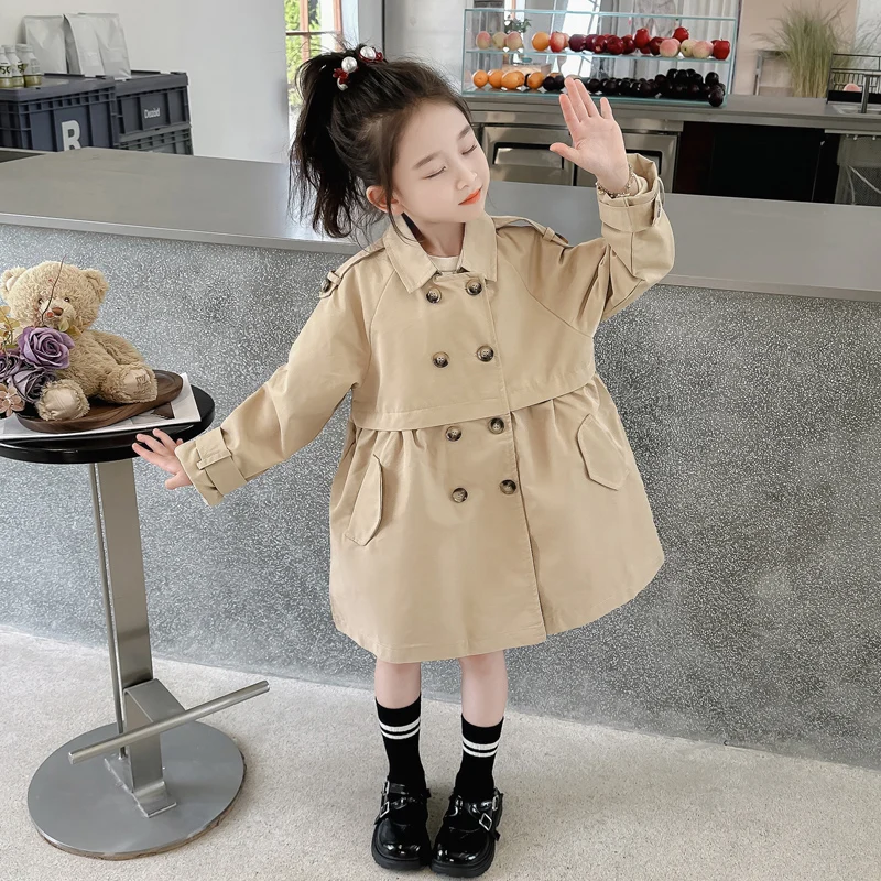 Children's Autumn Double Breasted Trench Coat 2025 Girls' New Jacket Korean Version British Style Baby Kids Fashion Overcoat