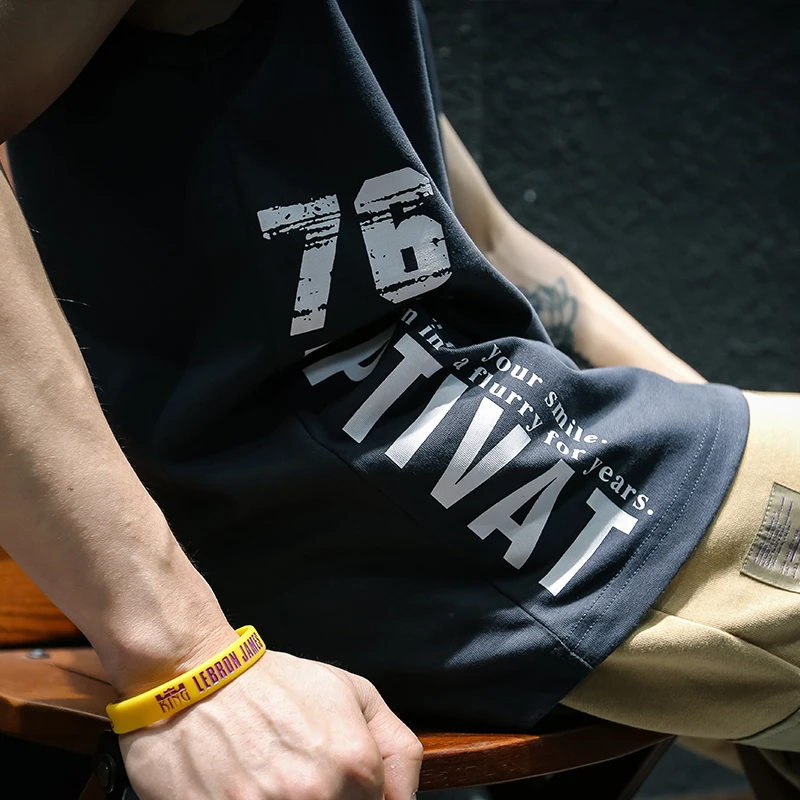 Summer Loose Fit Men's Cotton Tank Top Sleeveless Sporty Short Sleeve T-Shirt Breathable Comfortable Youthful Trendy