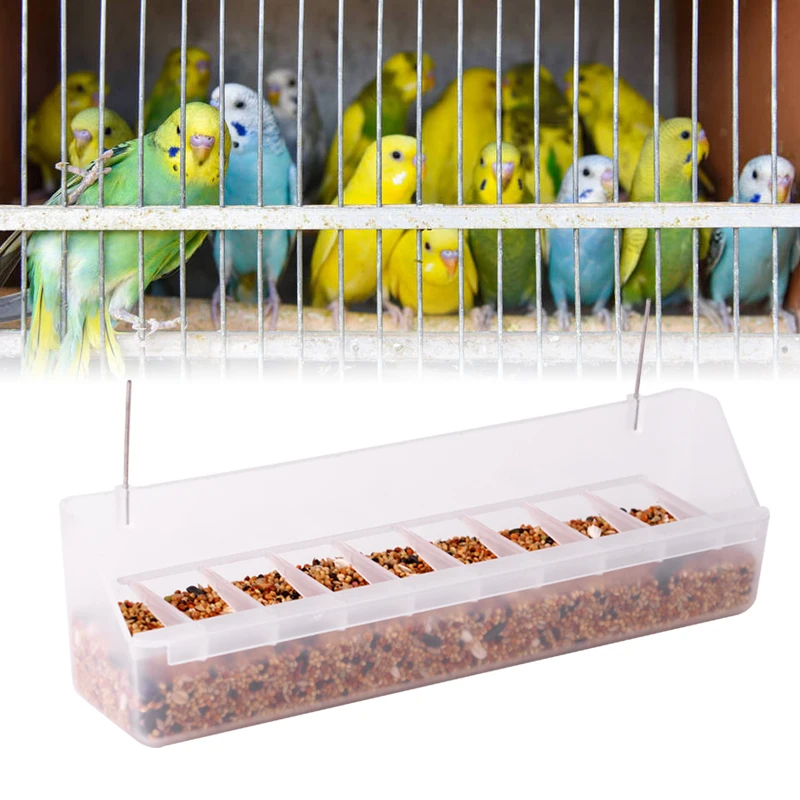 25cm Long Bird Food Box Hanging Bird Feeders for Cage Aviary Durable Transparent Boxes with Anti-splash Grids for Pigeons Parrot