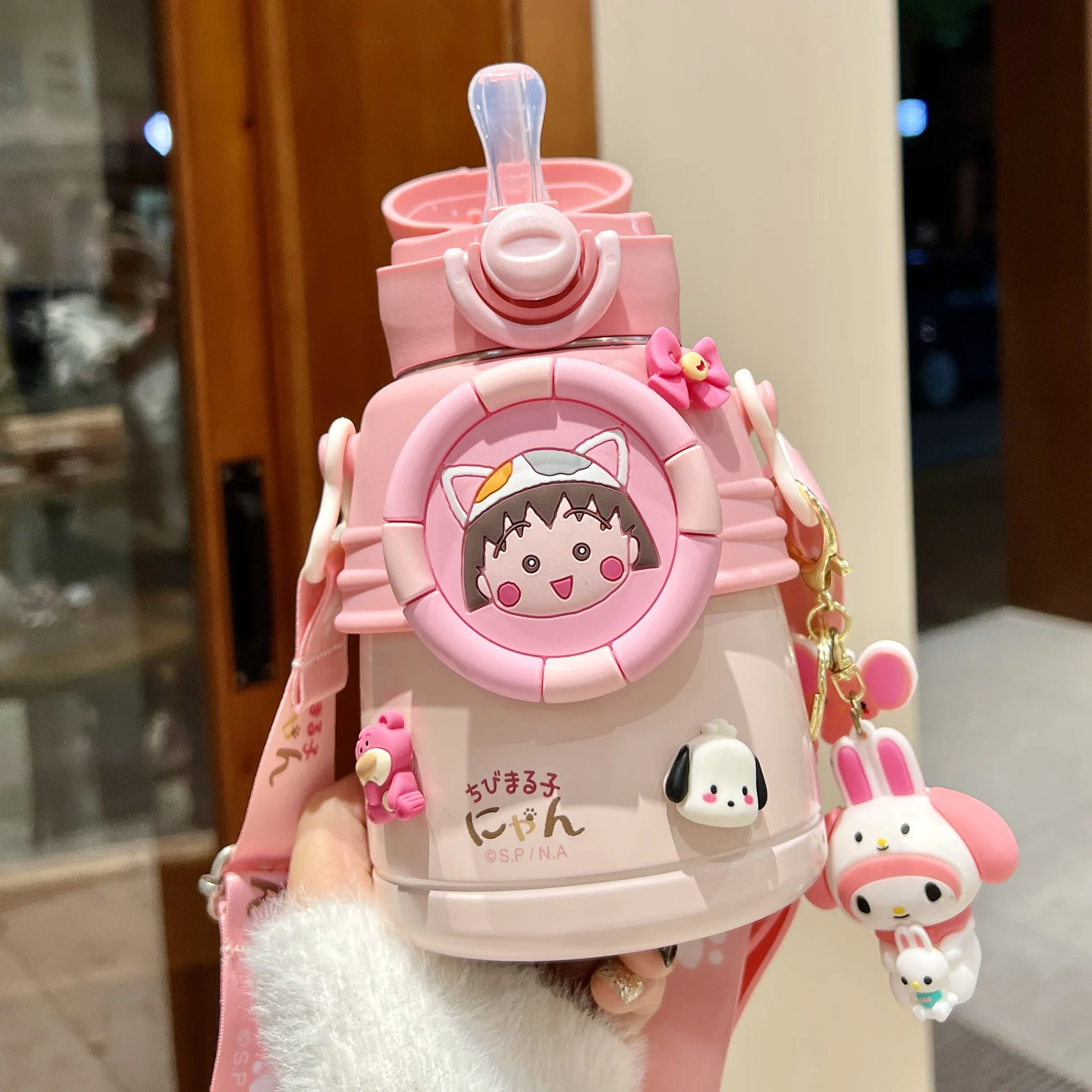 Copo térmico infantil, Copo de palha, Jardim de infância, Menina, Escola de Alunos, Chaleira, Garrafa de água quente, Sanrio Hello Kitty, 600ml