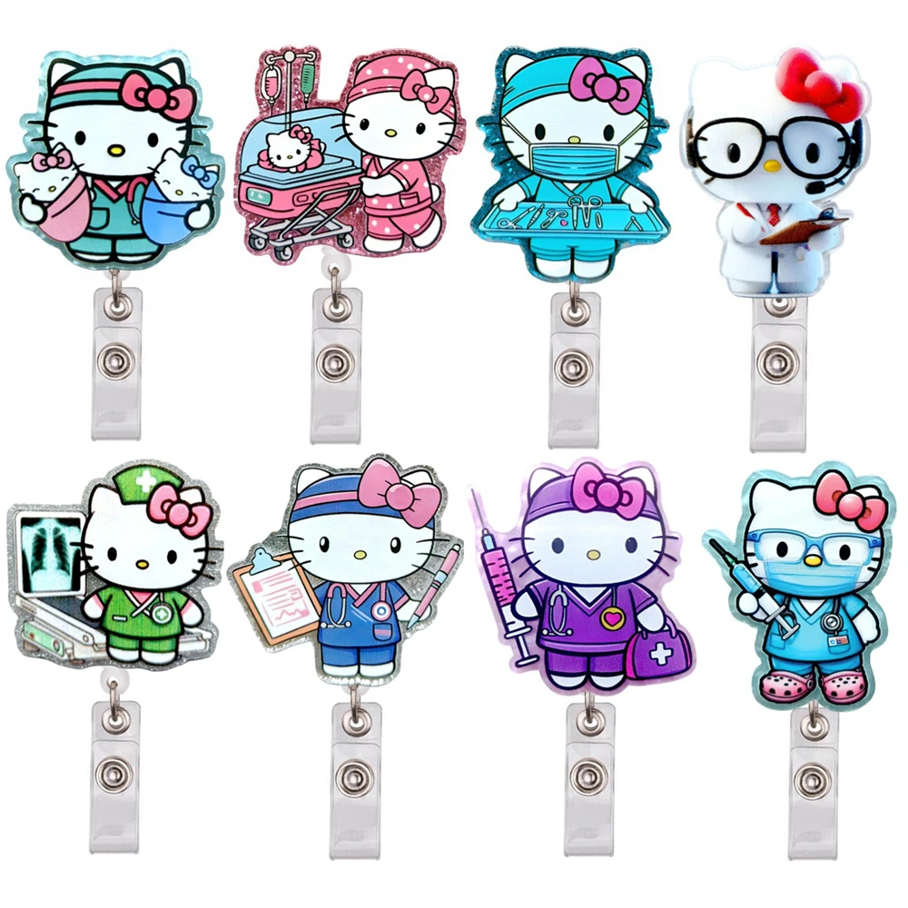 MINISO Lovely Kitty Cats Nurse Doctor Cartoon Hospital Medical Workers Clips Badge Reels Brooches Keychains Name Cards Holders